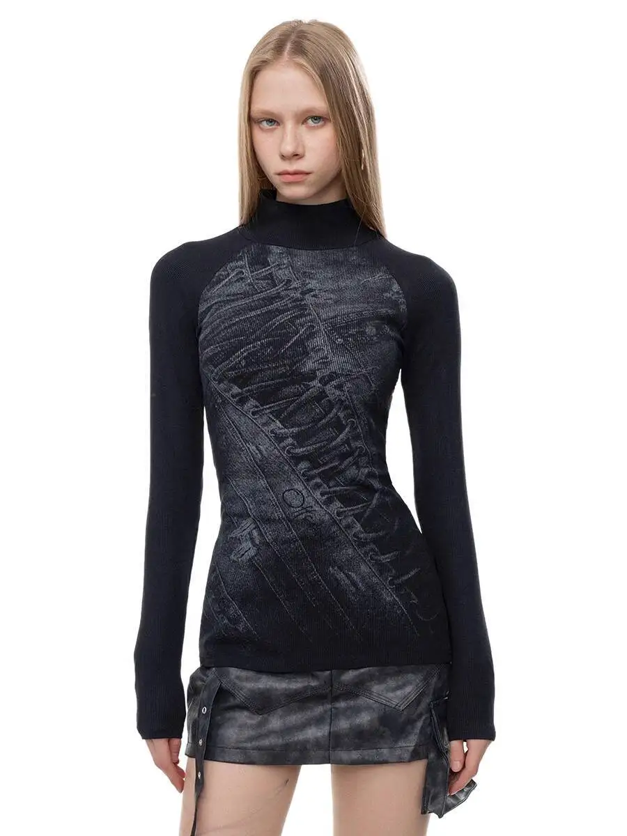 

Women Base Layer Long Sleeve T-shirt Fishnet Sleeve Crop Top Gothic Hollow Out Black Sexy Slim Dance T Shirt For Women