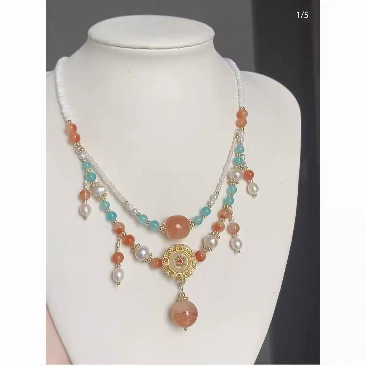 Chinese Style Handmade Double Layer Color Block Beaded Necklace Women Vintage Elegant Clavicle Chain Luxury All Match Choker For