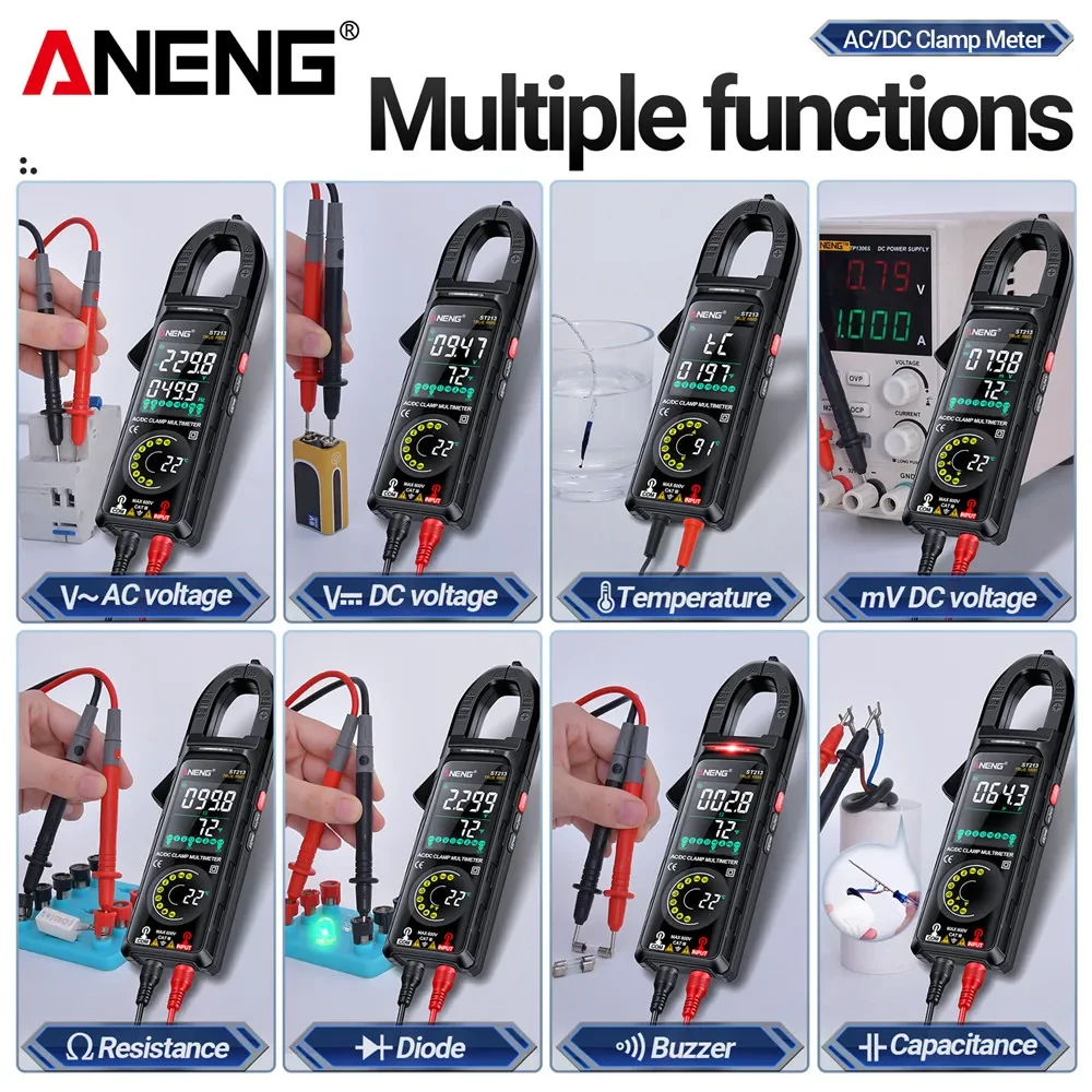 ANENG ST213 Clamp Meter VA Reverse Color Display Screen Multimeter CAT III 6000 Count True RMS Tester DC/AC Voltage Current Tool