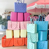 M/L/XL Beach Bag Fashion EVA Waterproof Rubber Picnic Storage Basket Travel Shopping Handbag Women Shoulder Solid Color Tote Bag