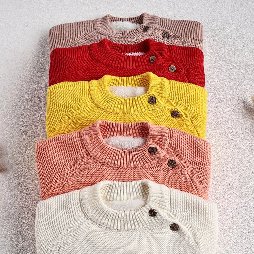 MILANCEL 2023 New Winter Kids Sweaters Fur Lining  Animal Knit Pullover Thicken Fleece Kids Clothes