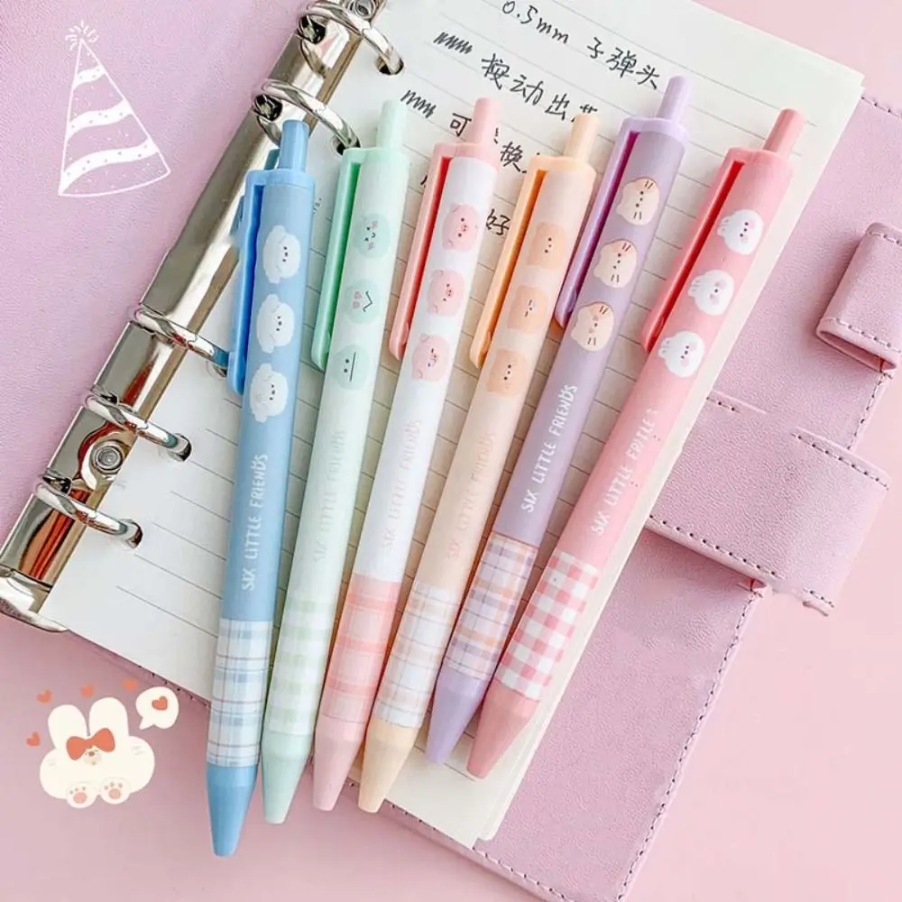 

6PCS/SET Stationery Writing Tools Cartoon 0.5mm Black Ink Press Type Ballpoint Pen Rollerball Pen Gel Pens