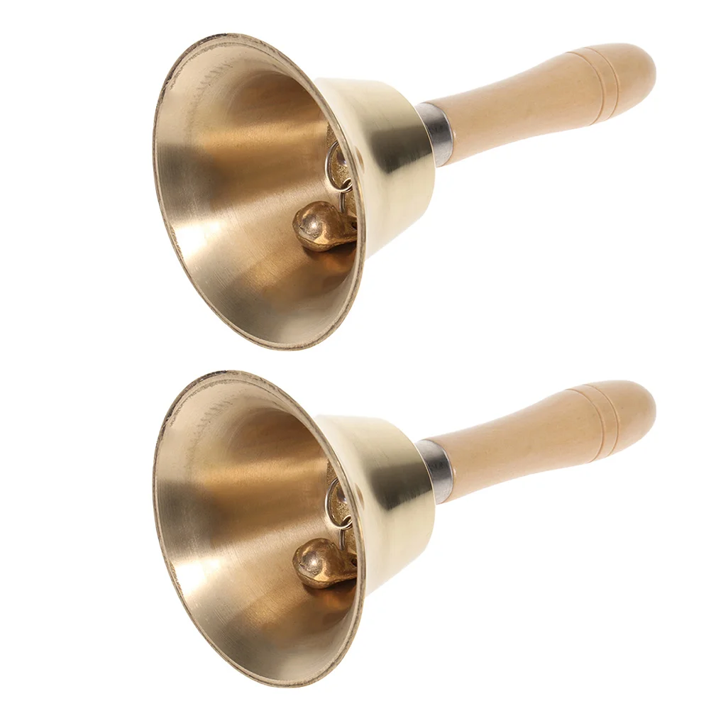 2 ชิ้นโทรศัพท์เด็กไม้ Handle Rattle โรงเรียน Bell Party Handbell โต๊ะบ้านห้องเรียน Call กับเด็ก