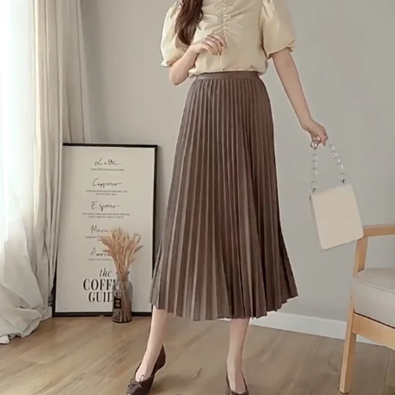 2024 New Versatile Large Swing Skirt Slimming A-line Skirt New High-waisted Pleated Skirt for Women Spring and Autumn Mid-length