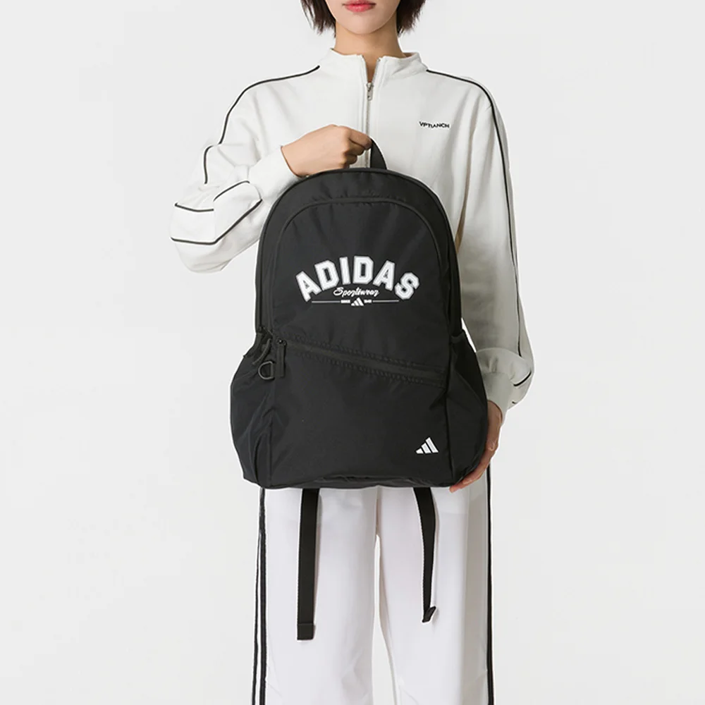 ADIDAS 25L Logo Simple Casual Commuter Fabric Backpack, Regular Fit, Unisex Couple Style, Black KY9943