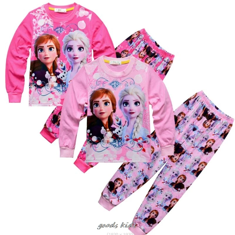 Girls Pajamas Frozen Anna Elsa Clothing Sets Kids Long Sleeve +Pant 2Piece Children Home Clothing Girl Nightgown Birthday Gift