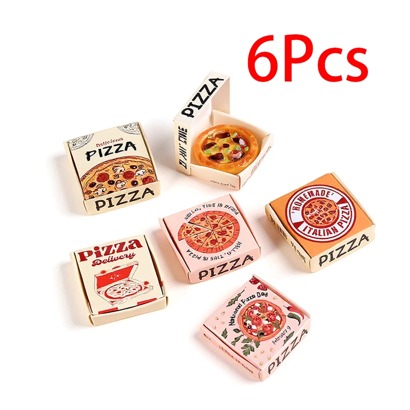 6개 세트 인형집 미니어처 피자 또는 포장 상자 모델 주방 음식 장식 장난감 인형집 액세서리