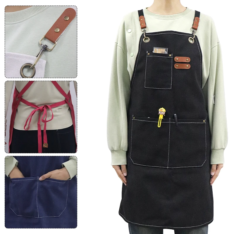 Canvas-Schürze für Schönheitssalons mit Verstellbarem Lederriemen und Mehreren Taschen zur Werkzeugaufbewahrung für Wimpern-, Nagel- und Friseur-Stylisten