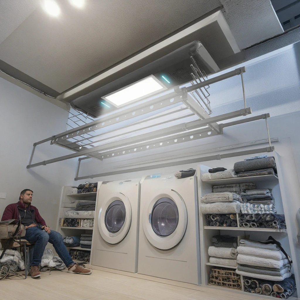 Colgador de secadora de ropa eléctrica de bajo consumo, suministros de lavandería inteligentes, tendedero retráctil de pared, tendedero plegable