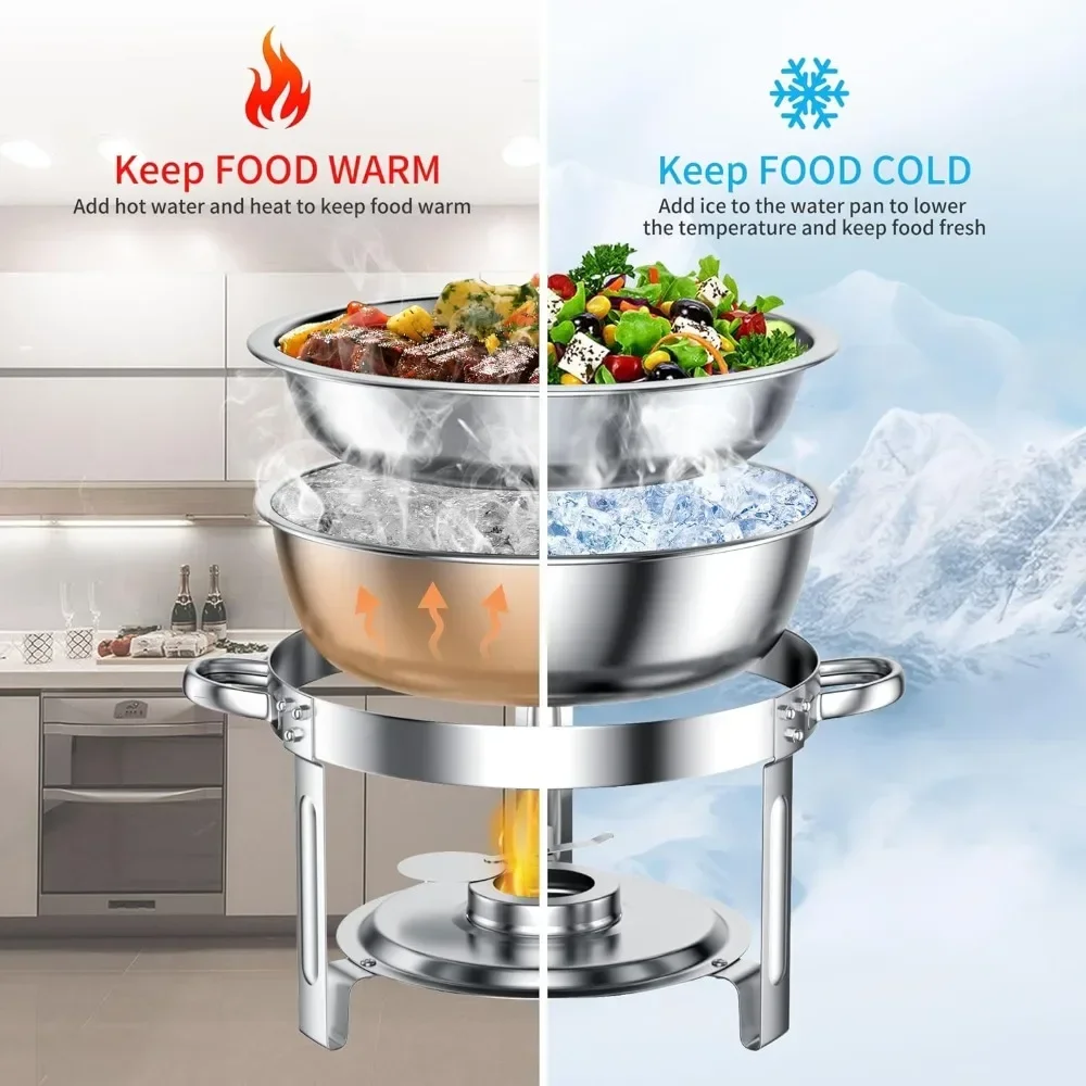 -Juego de platos para estofar para buffet: chafers para catering - Juego de buffet con plato para frotar redondo con tapas |   Calentadores de chafers y buffet