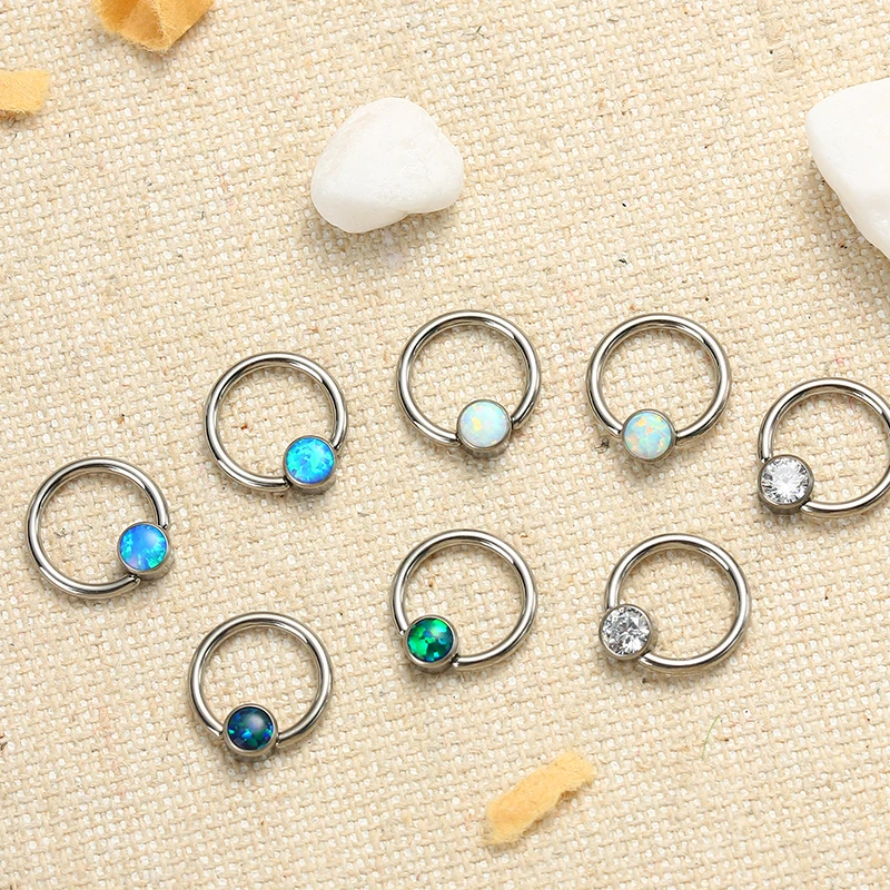 Nose Rings G23 Titanium Piercing Opal BCR Hoop 8mm Cartilage ASTM F136 Titanium Hypoallergenic No Nickel Jewelry for Women Men