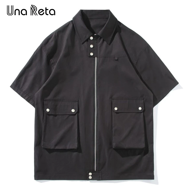 

Una Reta Men's Shirt 2024 Summer Tops Streetwear Hip hop Vintage Zipper Shirt Women Loose Short Sleeve Couple Shirts