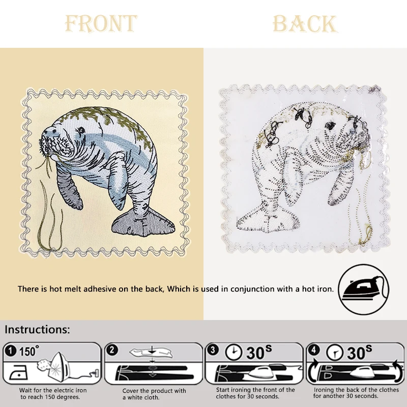 1 szt. Urocza naszywka z haftem w kształcie manatii, trawy morskiej, naszywka z motywem zwierzęcym, naturalna, do samodzielnego wykonania, prezent, naszywki do naprasowania na ubrania, czapki, kurtki, czapki typu trucker