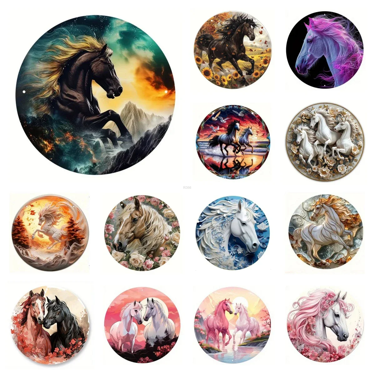 

Retro Round Metal Tin Signs 2D Flat Horses Decor Pattern Nostalgic Iron Painting Novelty For Cafe Bar Man Cave Wall Decor
