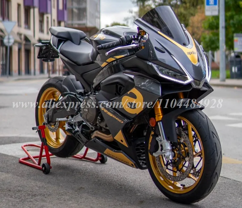 

New ABS Motorcycle Fairings Kit Fit For Aprilia RS660 2021 2022 2023 21 22 23 Bodywork Set Black Golden + Tank Cover