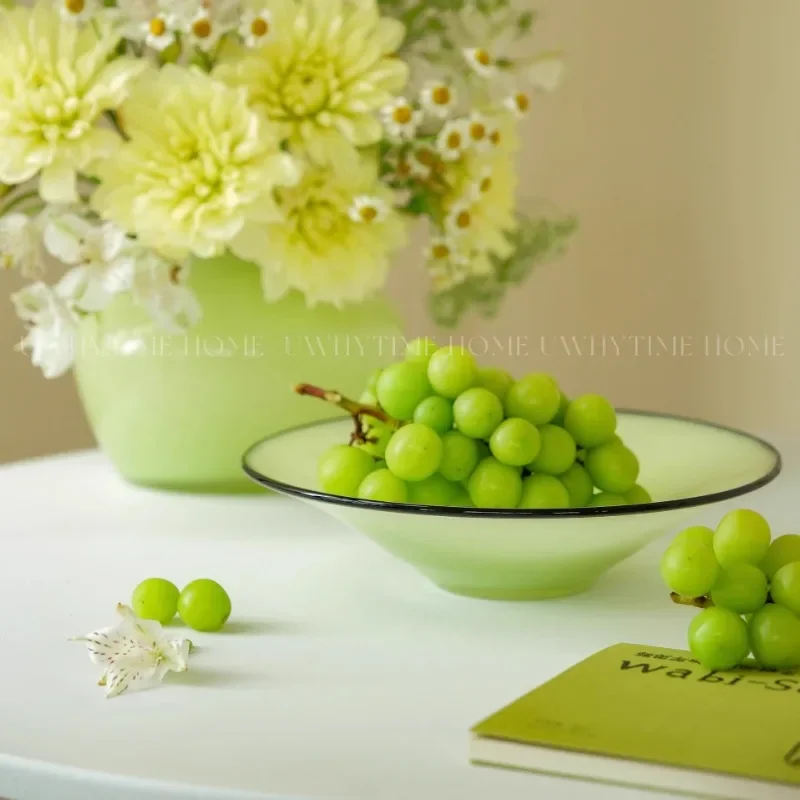 Wuwei قاعة الوقت الأصلي الأخضر اليشم جديد الصينية اليدوية المزجج طبق فاكهة الزخرفية تصميم جو متقدم حلية #4