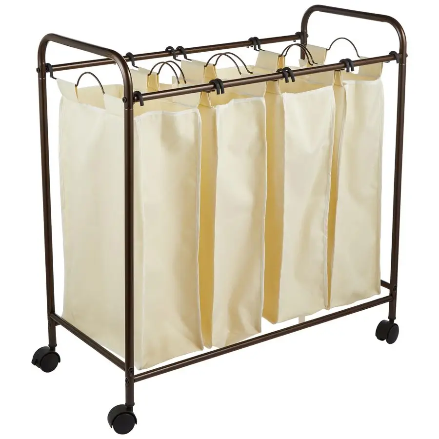 

7173 Rolling Quad Laundry Sorter with Removable Hamper Bags Antique Bronze Frame