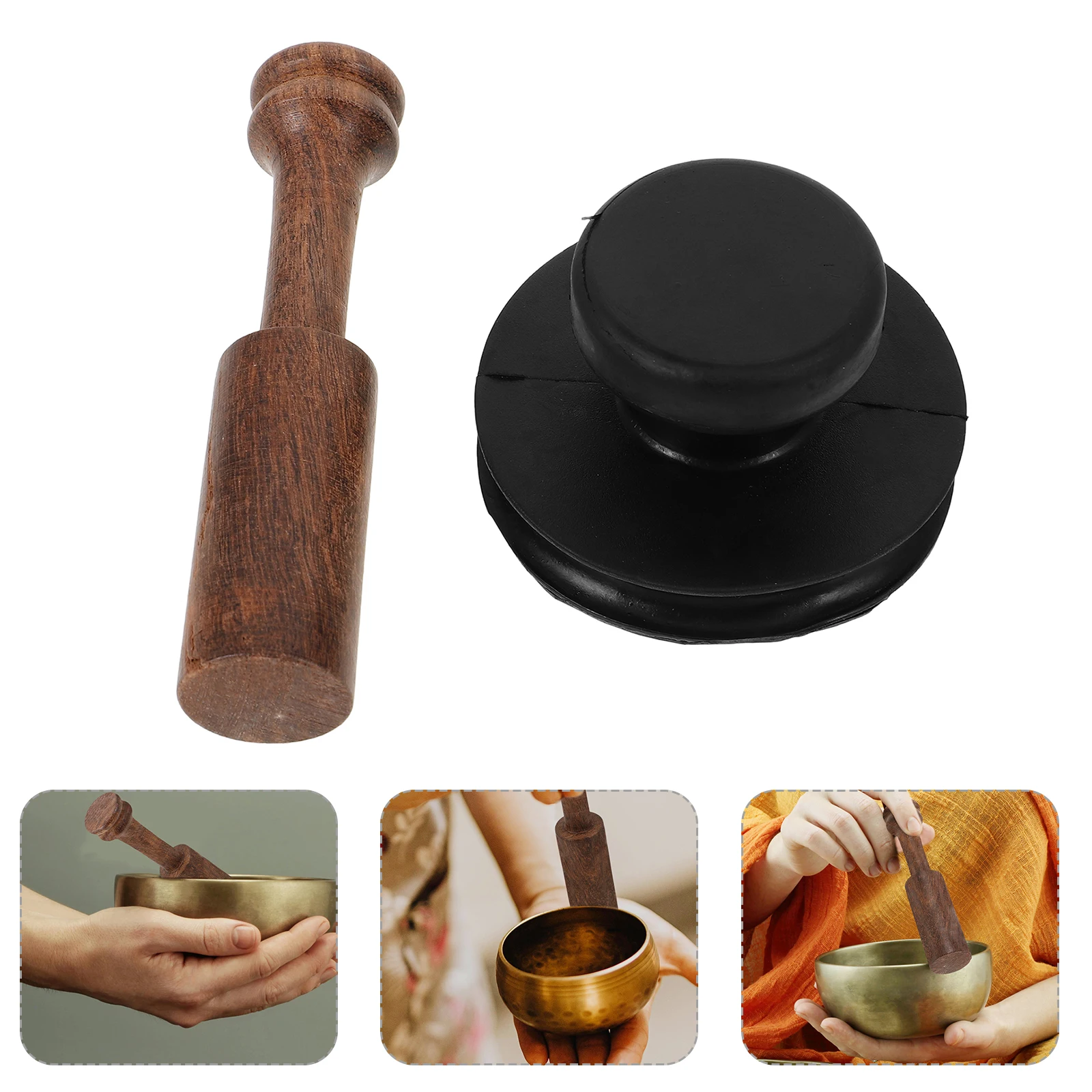 

Peach Wood Stick Sound Bowl Hammer Rubber Handle Replace Handles Lift for Singing Lifting