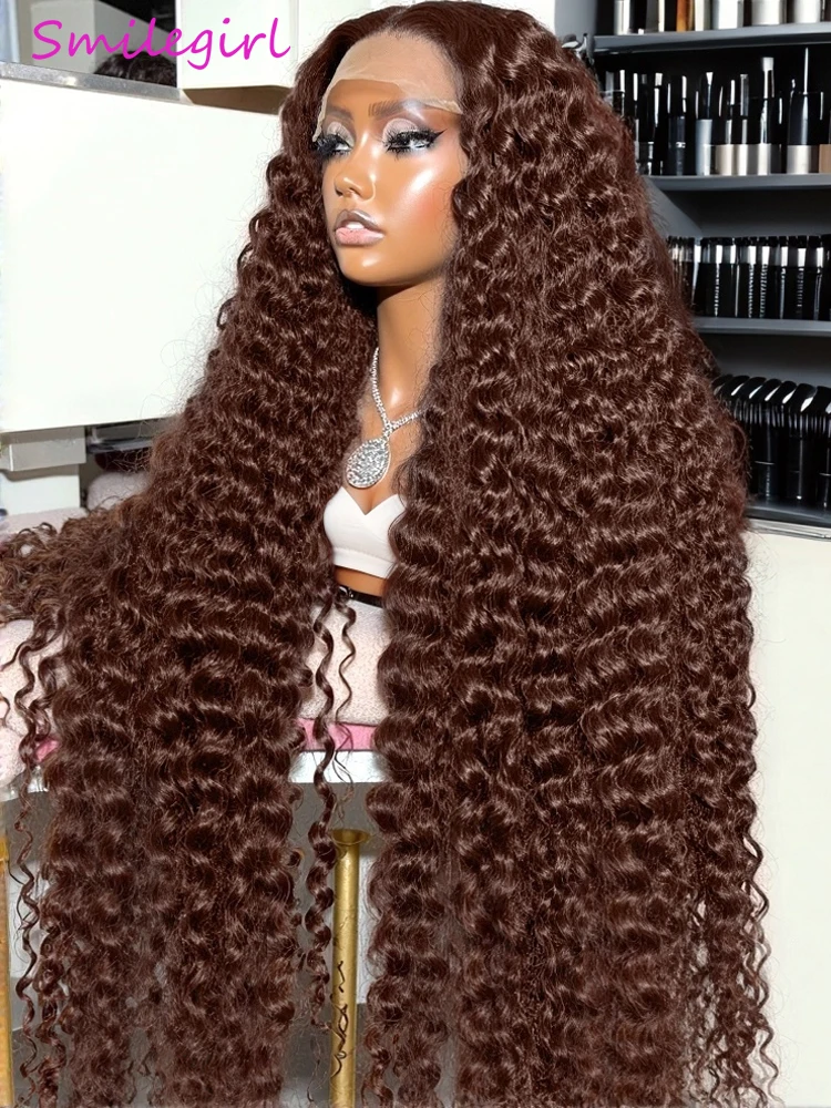 วิกผมมนุษย์แบบลอน 30 36 นิ้ว สีน้ำตาลช็อกโกแลต 13x4 13x6 วิกผมลูกไม้ HD แบบมีเชือกผูกด้านหน้า วิกผมลอนลึกแบบมีเชือกผูกด้านหน้าสำหรับผู้หญิง