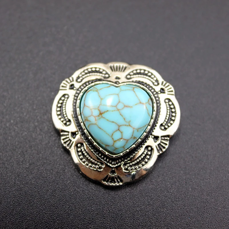 3 Pcs 29*30mm Silver Ethnic Tribal Traditional Flower Love Heart Turquoise Conchos For Belt Wallet Decorative Accessories