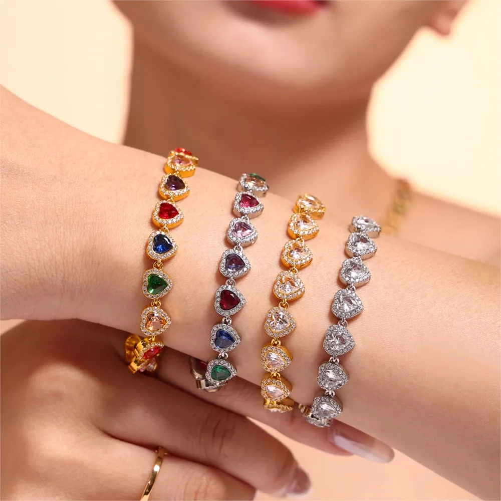 High-end Luxury Necklace Bracelet With Multi Color Zircon For Women 18k Gold Plated Stainless Steel Women\'s Necklaces Bracelets