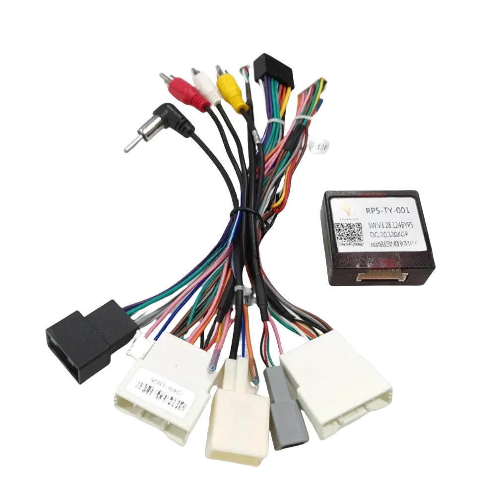 Adaptador de cabo de alimentação para chicote de fiação Android de 16 pinos com caixa Canbus RP5-TY-001 para Toyota Camry 2018/Hilux 2022 Android 2 Din GPS