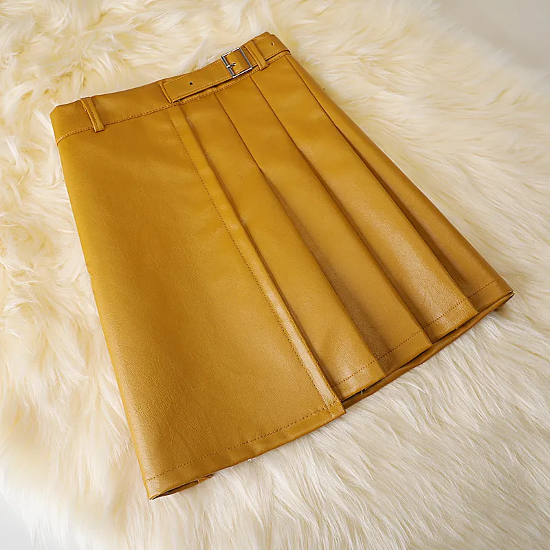 Women's Black Gothic Emo Mini Pleated Skirt 2000s Vintage Harajuku PU Leather Skirt Korean Style Y2k Gyaru Skirts Clothes Summer