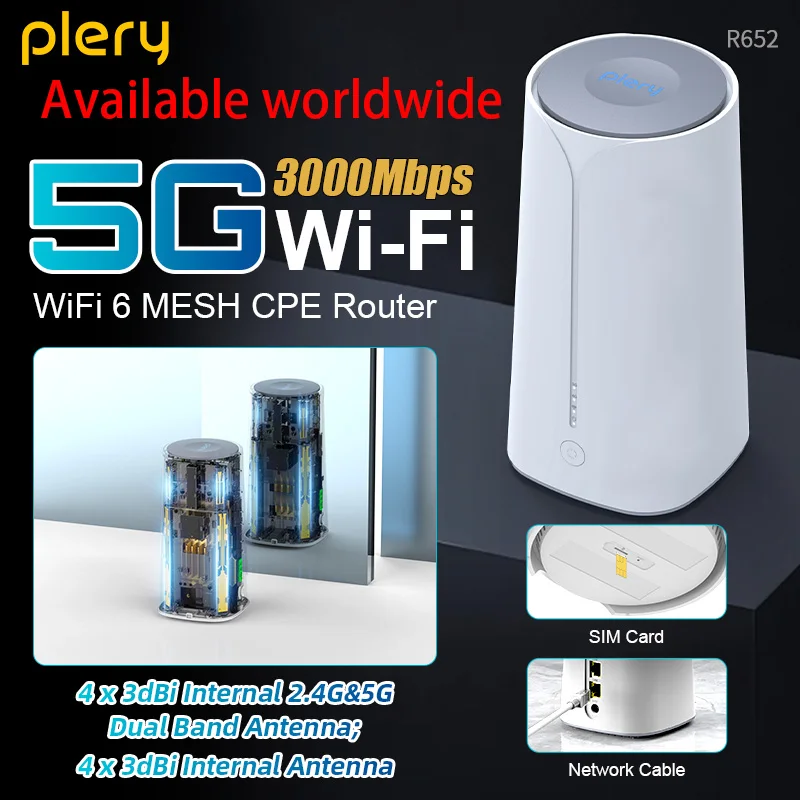 플레리 WiFi6 CPE 라우터 3000Mbps 5G 라우터 2.5G WAN 포트 나노 SIM 4G 5G 페일오버 4*4 MIMO 내장 안테나 가정/사무실용