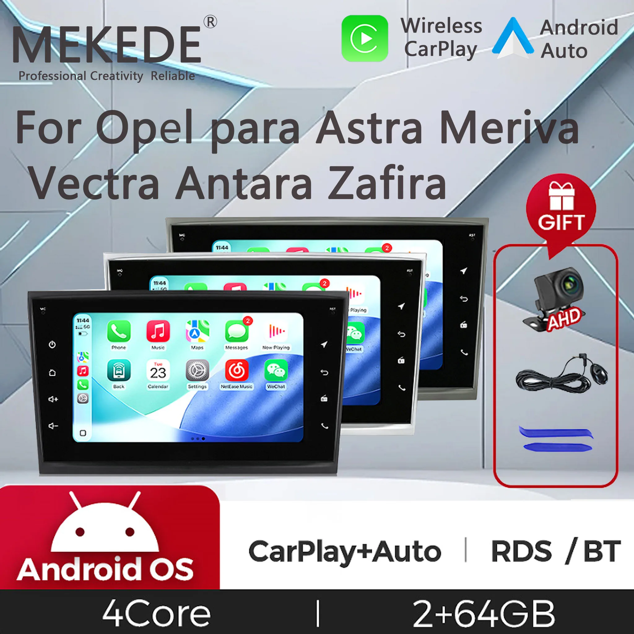 MEKEDE Autoradio universale da 7 pollici, facile da installare, con 4G e Wi-Fi, compatibile con Opel Astra H G J, Zafira B, Corsa C D, Antara, Vectra, Vivaro. Dotata di CarPlay wireless, Android Auto,