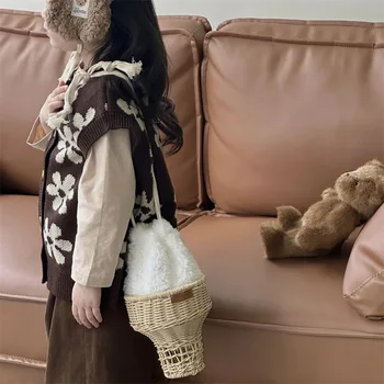 Children Crossbody Bag Korean Style Fashion Personality Ice Cream Girls Weave Casual Simple Cute Lovely Sweet Bags for Girls
