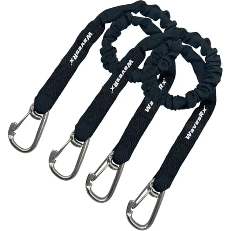 

DockingPal™ - Premium Flat Bungee Dock Lines for Boats I Elastic Boat Dock Rope with Stainless Steel Carabiners Stretches from