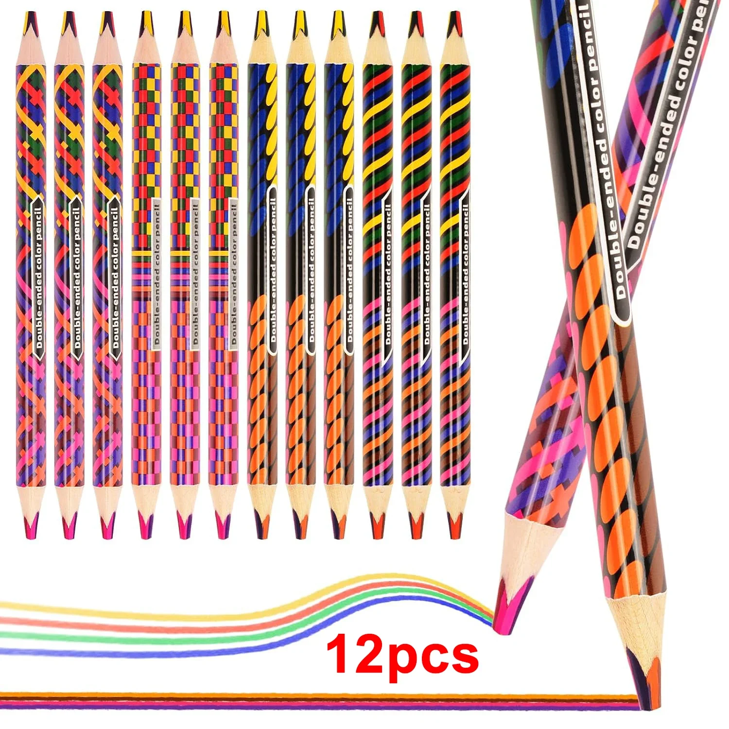 8-in-1 Double-Ended Rainbow Pencils, Jumbo Multi-Color for Adult Coloring & Artist Sketching, Pre-Sharpened 12/24pcs