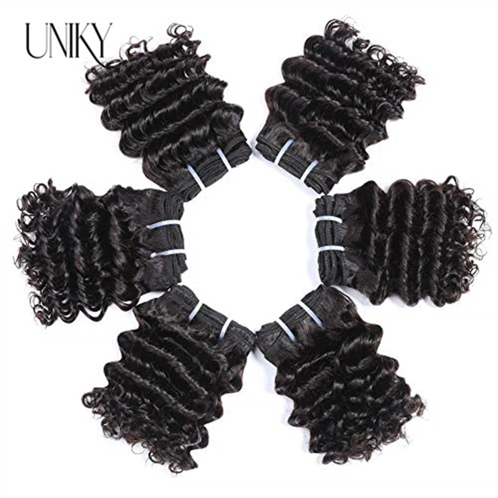 Uniky vague profonde cheveux paquets courts cheveux bouclés profonds 3 paquets Remy Extensions de cheveux humains naturel noir brésilien pas cher paquets