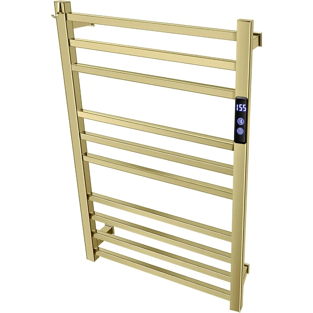Wall-Mounted Electric Towel Warmer with Timer and Fahrenheit Temperature Settings for Bathroom - 10 Bar Rail, Plug-in or Hardwir