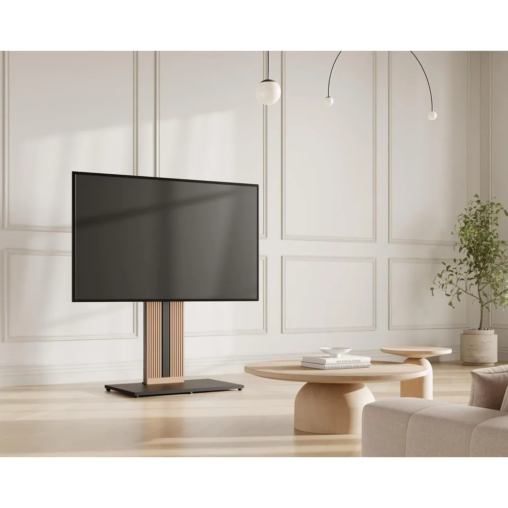 Soporte para TV giratorio de estilo escandinavo con almacenamiento oculto para televisores de 55-88 pulgadas, diseño de montaje en piso alto