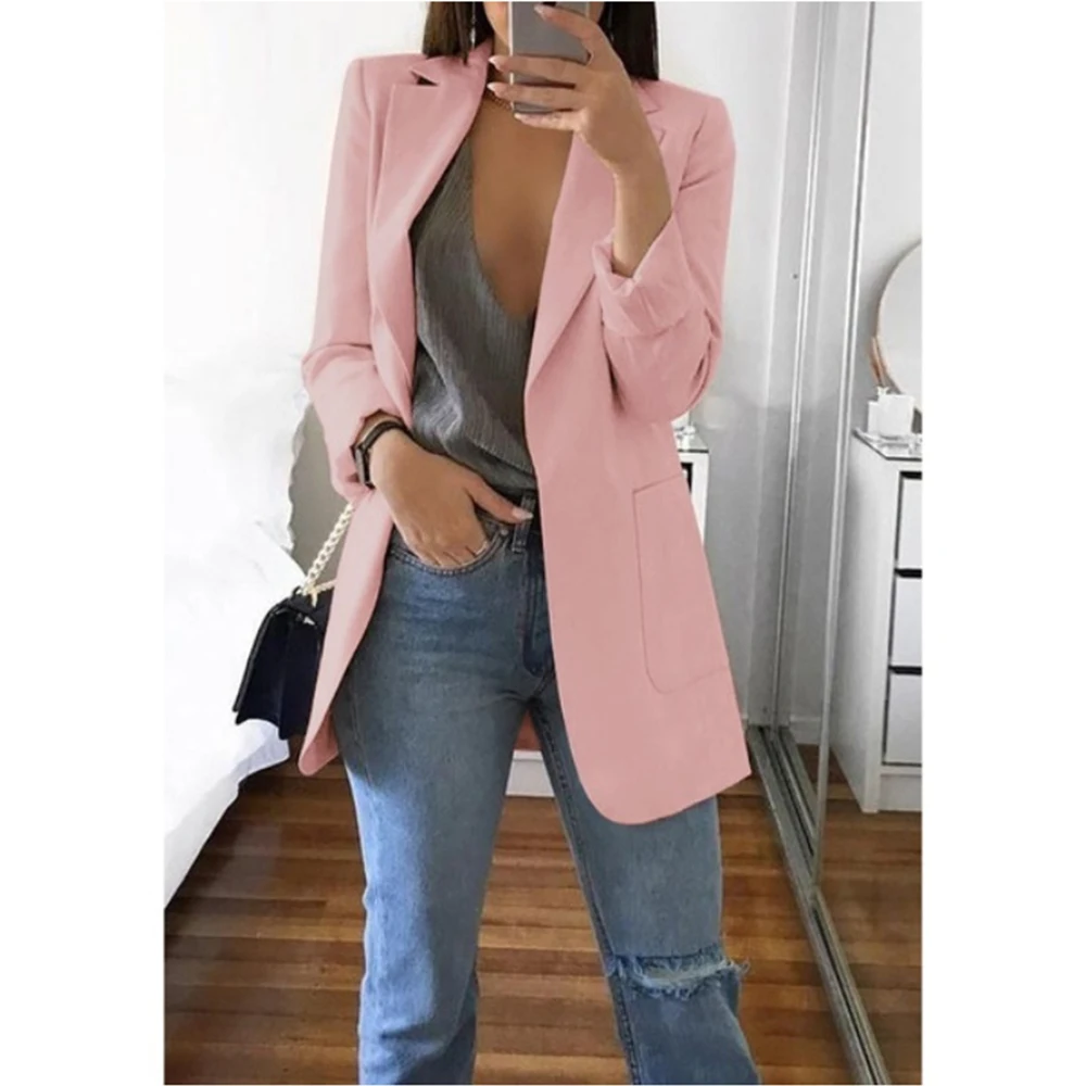 Plus Size Women Blazer Jackets 5XL Casual Fashion Basic Notched Slim Solid Coats Office Ladies Outwear Loose Coat High Quality