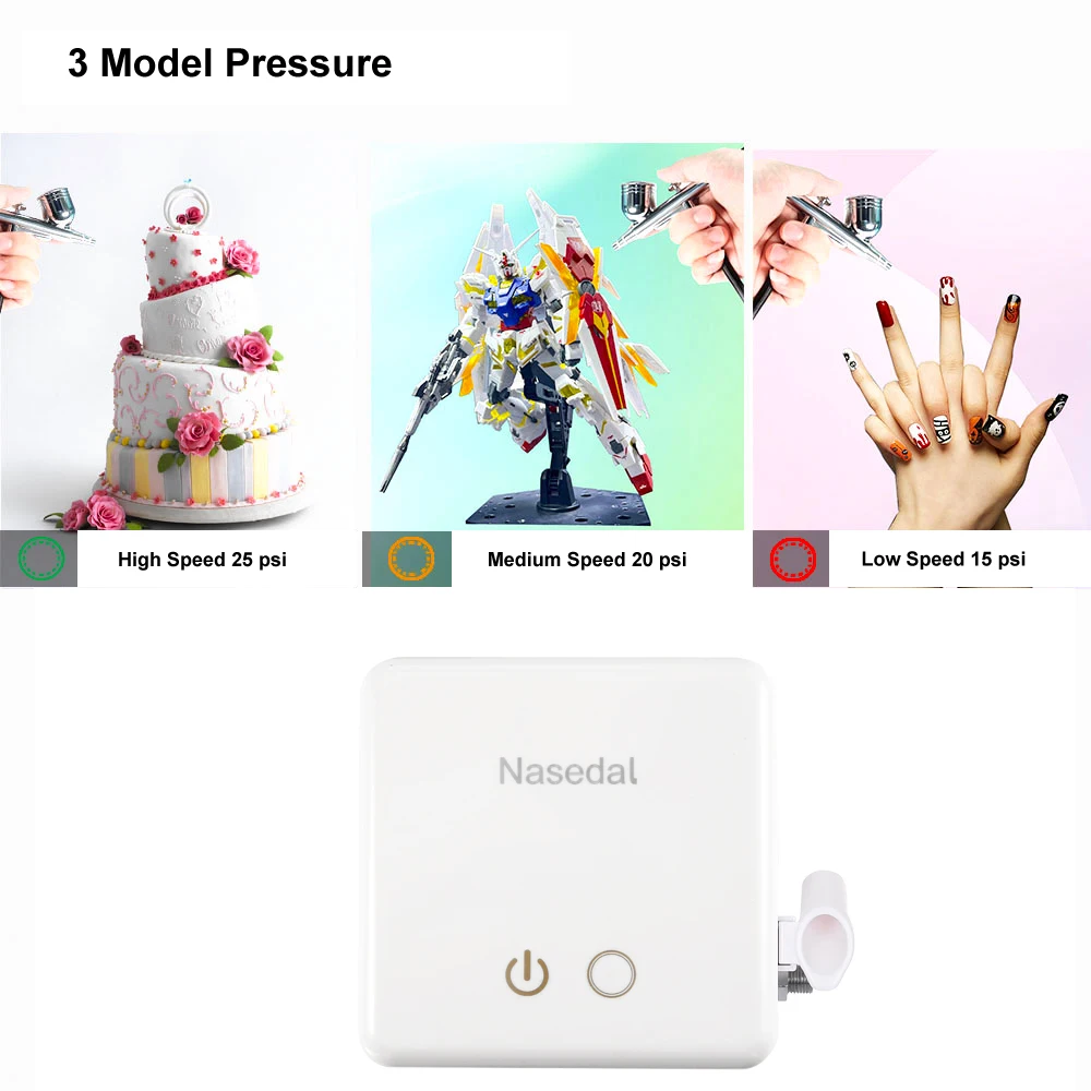 Nasedal Gold Dual-Action Airbrush Compressor Kit 0.3mm Airbrush Spray Gun for Nail Airbrush Model Cake Car Fish Shoes Painting