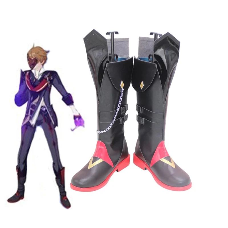 

Game Genshin Impact Childe Tartaglia Cosplay Shoes Men Black Red Boots Halloween Party Role Play Costume Props