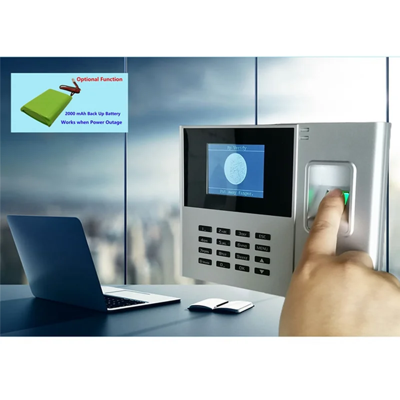 ระบบเวลาลายนิ้วมือเวลาและเครื่องเข้าร่วมระบบ Wifi 2000Mah แบตเตอรี่ทนทาน US Plug