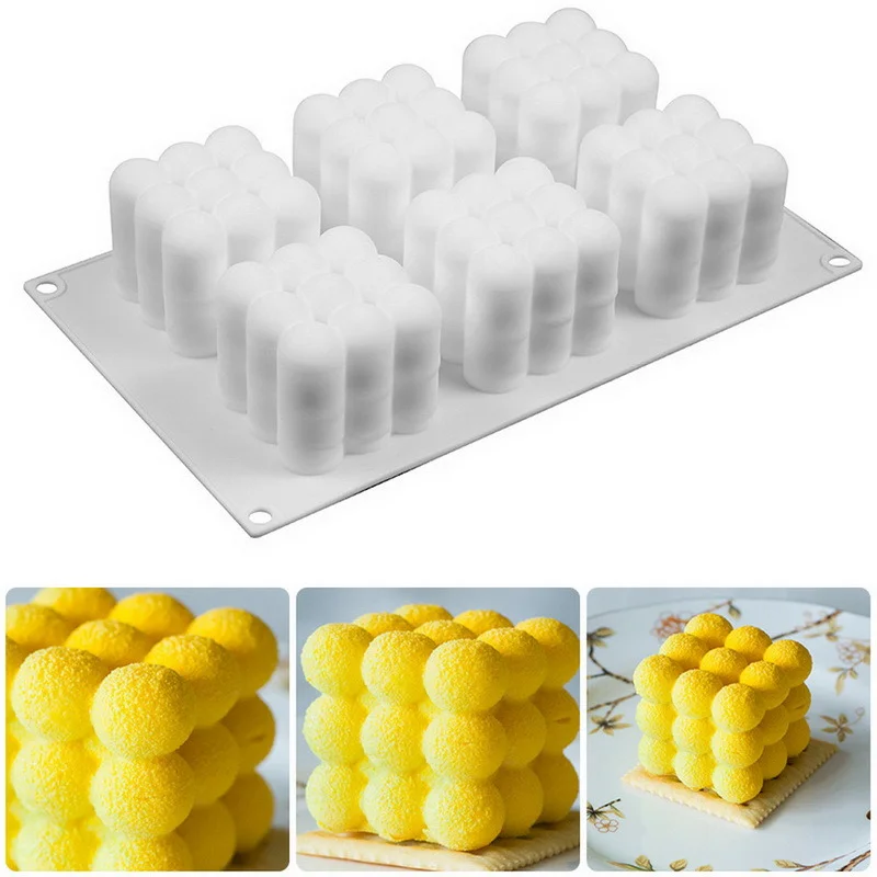 6/15 Cavities 3D Cube Plaster Candle Mold Gypsum Decoration Mold Silicone Mousse Cake Baking Mould Bubble Dessert Bakeware