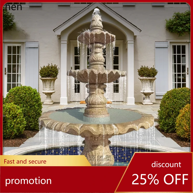 CZ rockery flowing water fountain gold hemp stone carved water bowl large water feature marble fountain lotus flower
