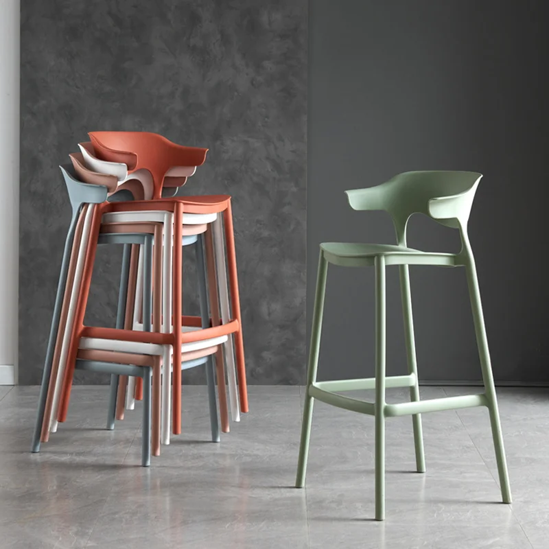 

Nordic Plastic Bar Chairs Reception Counter Fashion Backrest Bar Stools Minimalist Ergonomic Restaurante Muebles Home Furniture