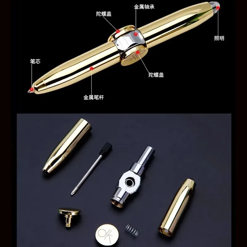 Creative multifunctional LED pen, rotating pressure reducing gyroscope, metal ballpoint pen, fashionable office supplies, writin image 5