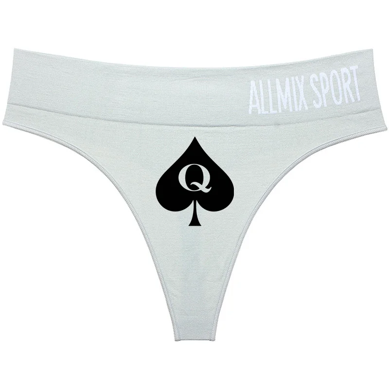 Hot Wife Queen of Spades Women\'s Panties Sexy Wide Waist Letters Sports Fitness Middle High Waist Seamless Ladies Briefs Thong