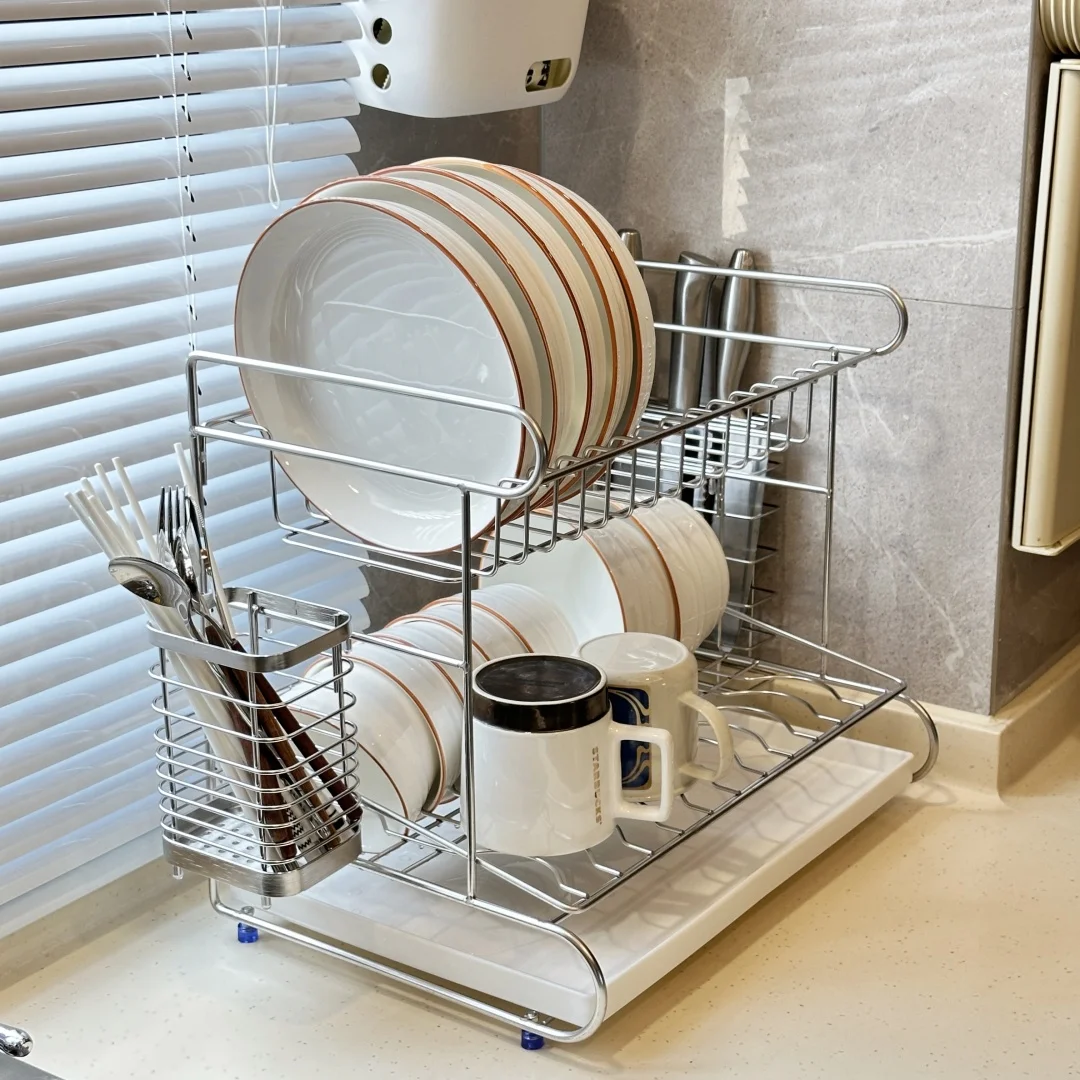 

Double Layer Drainable 304 Stainl Steel Bowl Ra Kitchen Knife Storage elf Countertop Utensil Storage Organizer