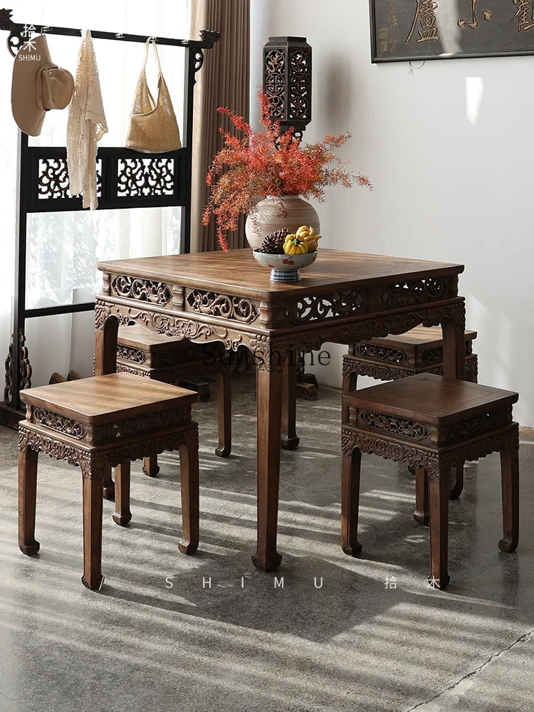 

Solid wood Chinese antique dining table and chairs square table tea room restaurant dining table FT