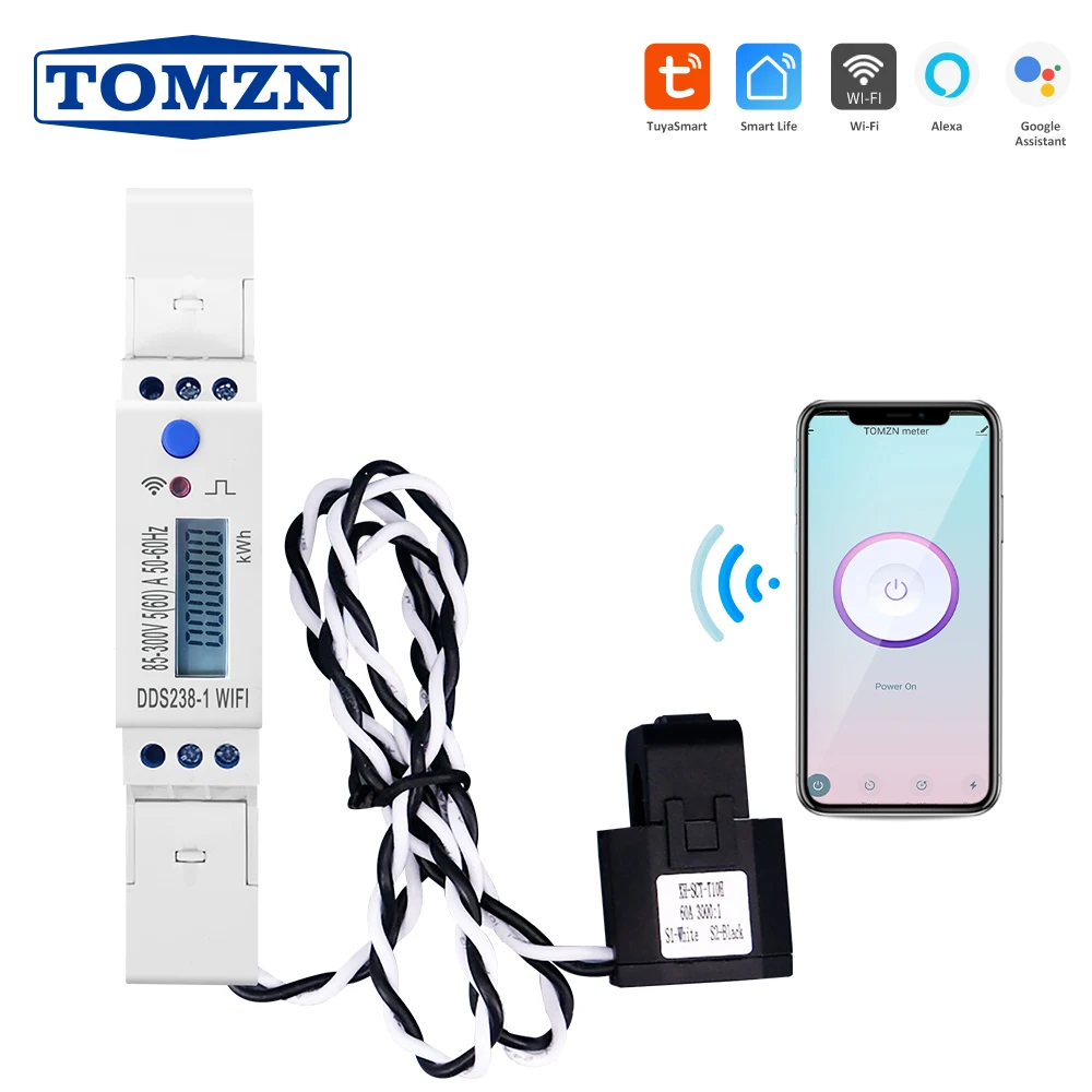 

TOMZN 60A Din Rail 18mm Tuya Single Phase WIFI Smart Energy Meter timer Power Consumption Monitor kWh Meter Wattmeter 110V 220V