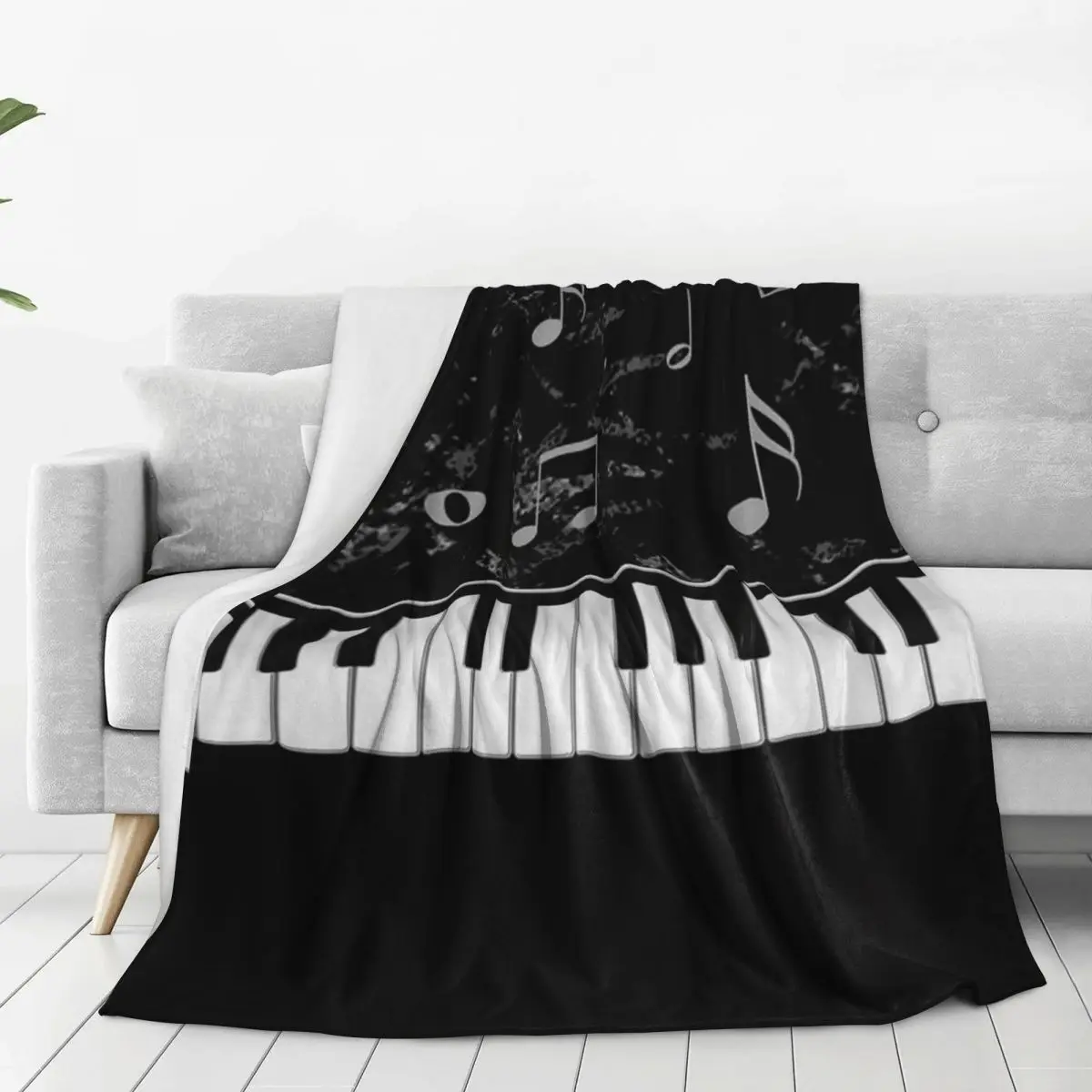 Black And White Piano Music Pattern Blanket Fleece Portable Throw Blankets Throw Blanket For Home Outdoor Throws Bedspread Quilt