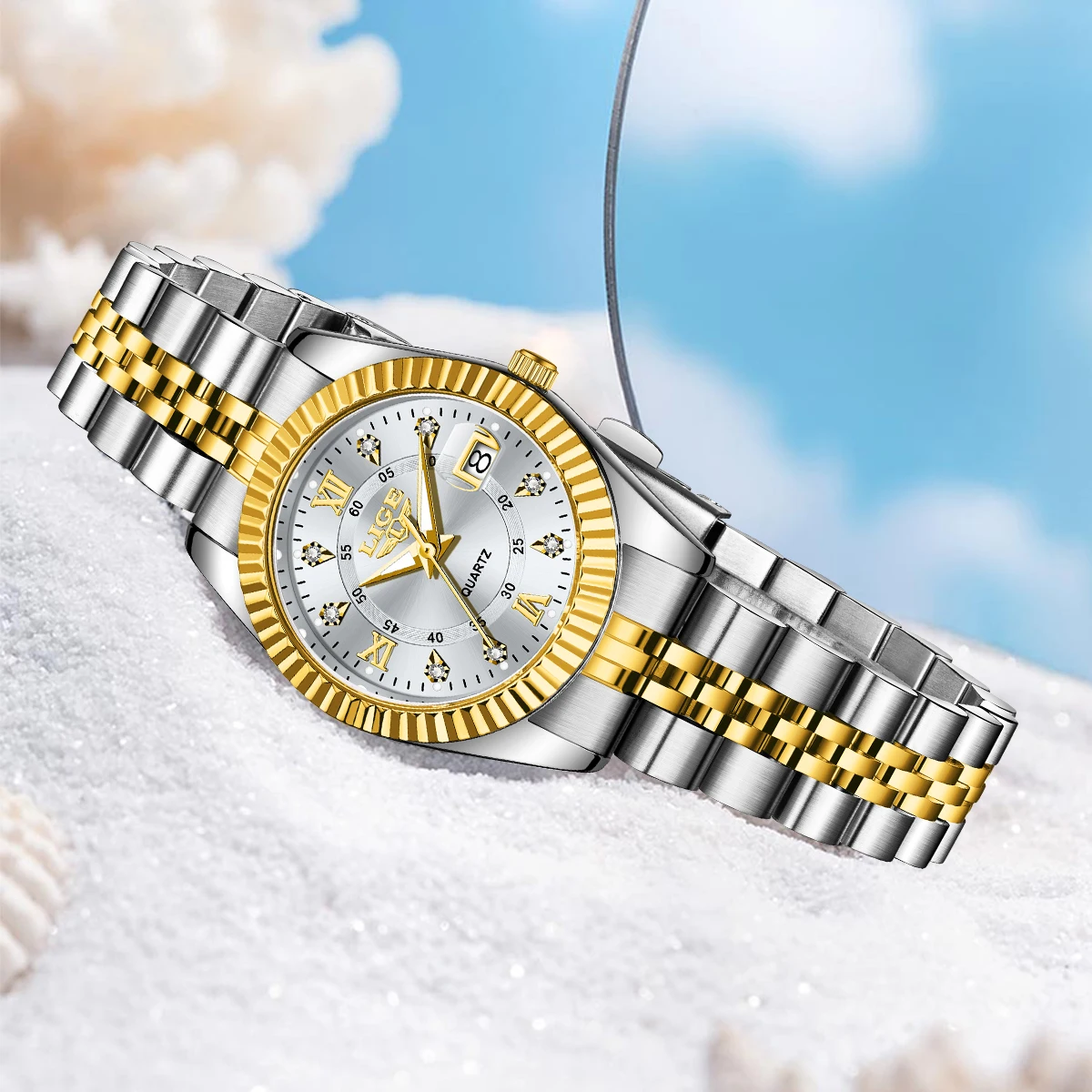 ساعة نسائية أنيقة من LIGE بمينا صغير فاخر بسوار من الفولاذ المقاوم للصدأ مقاومة للماء وتاريخ تلقائي ساعات كوارتز ماسية للسيدات Reloj Mujer