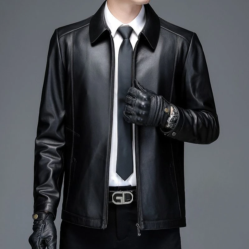 

Men's Autumn Winter Leather Jacket Biker Style Warm Fleece Lined Coat for Dad Middle Aged Men Anti Cold Outerwear